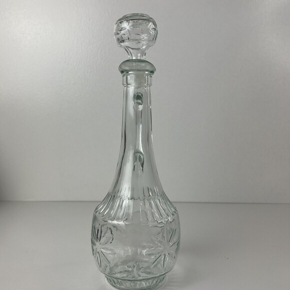 Vintage Liquor Decanter w Handle and Stopper Tall Glass Starburst - Picture 2 of 5